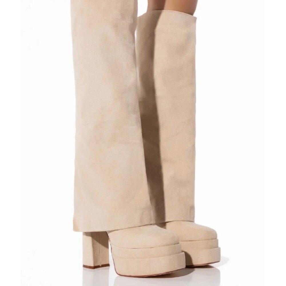 NIB NWT Azalea Wang Akira Invisible-TanSuede Platform Boots Size 9